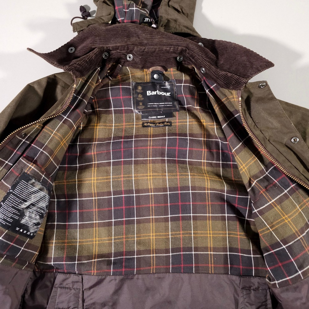 Barbour Classic Bedale Jacket Mens Olive Waxed Cotton Tartan Lining Hooded - Picture 2 of 6
